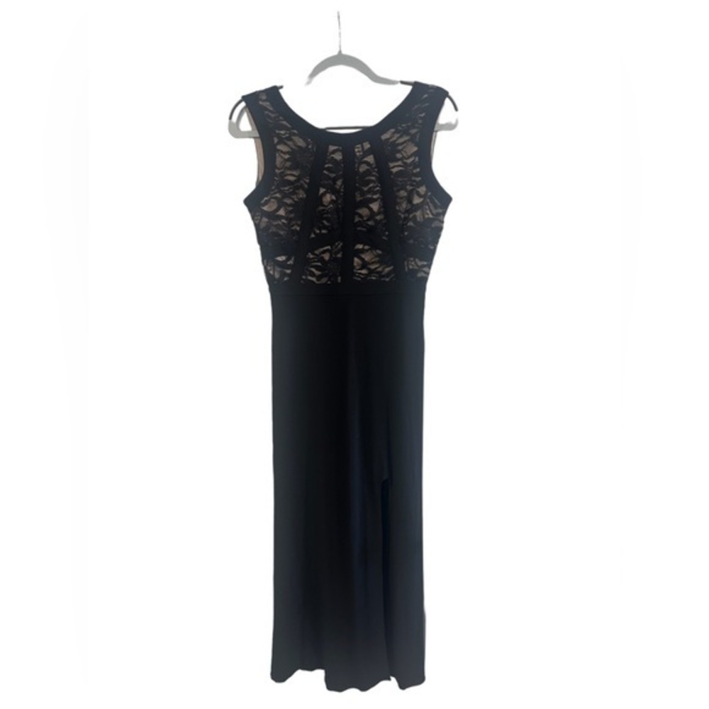 Women’s Juniors Maxi Long Gown Sleeveless Dress Black Gold Sparkle Size 9